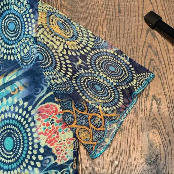 Quinze Heures Trente Top Size 3 Y2K Graphic Mixed Media Artsy Mesh Buttons Sheer - Picture 8 of 13